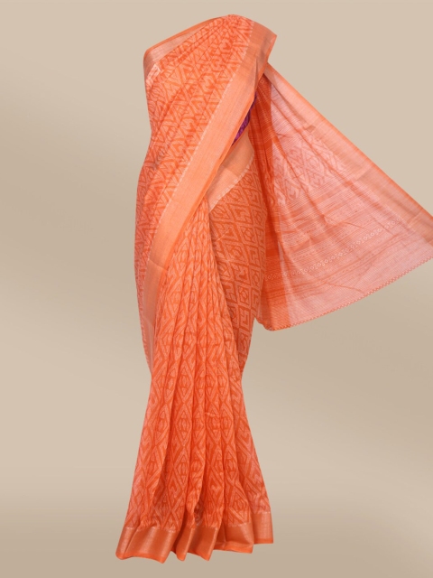 

The Chennai Silks Orange & Cream-Coloured Zari Fusion Bhagalpuri Saree