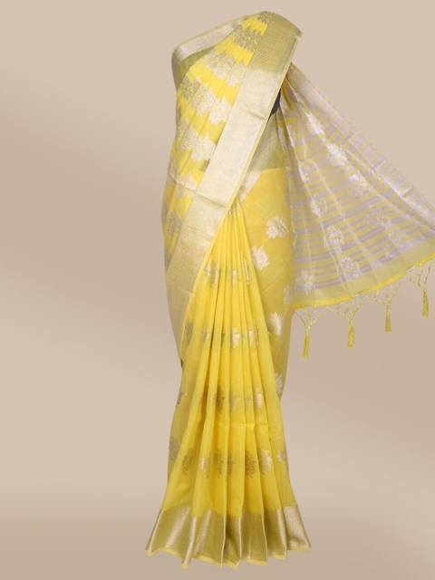 

The Chennai Silks Yellow & Silver-Toned Woven Design Fusion Chanderi Saree