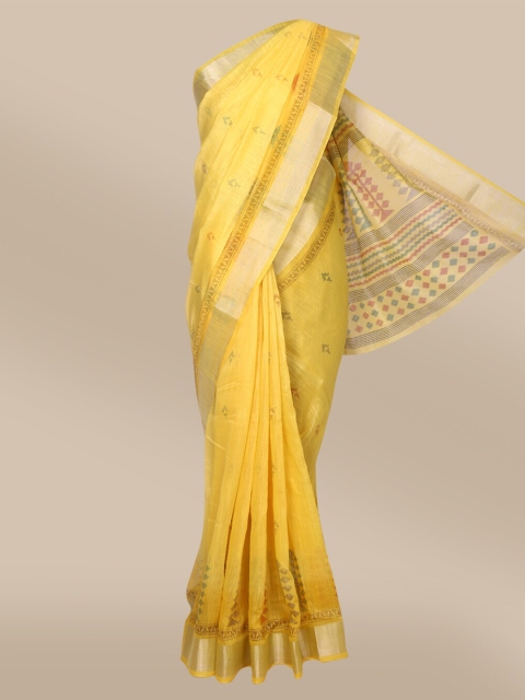

The Chennai Silks Yellow & Silver-Toned Zari Fusion Bhagalpuri Saree