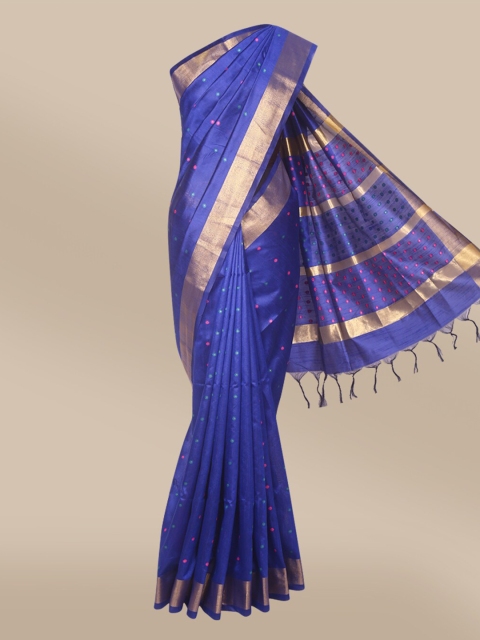 

The Chennai Silks Navy Blue & Gold-Toned Woven Design Zari Fusion Saree