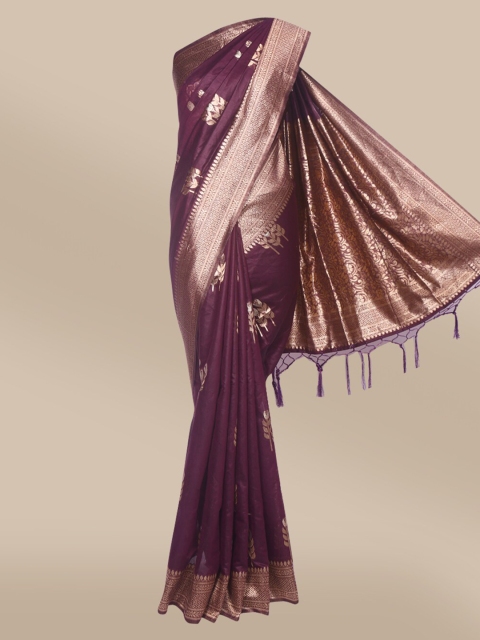 

The Chennai Silks Purple & Gold-Toned Woven Design Zari Fusion Saree