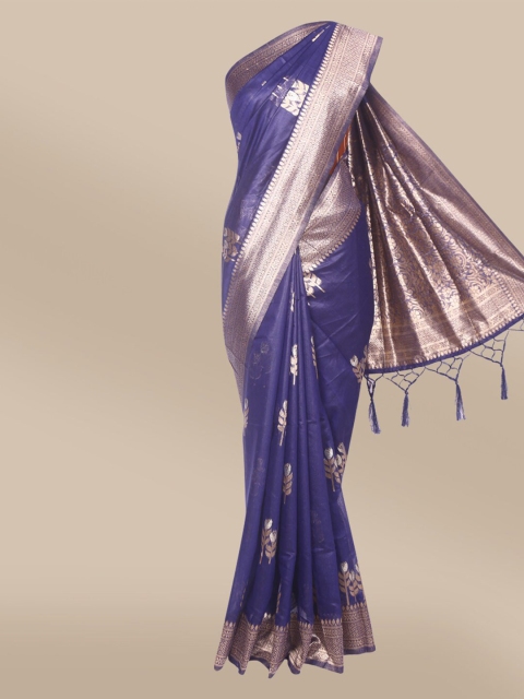 

The Chennai Silks Navy Blue & Gold Ethnic Motifs Viscose Rayon Saree