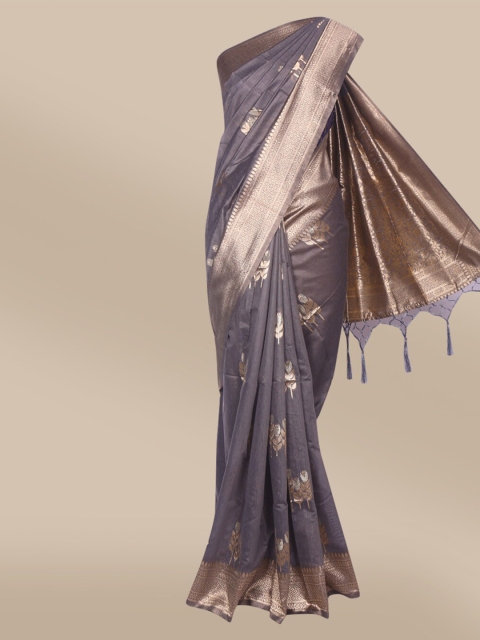 

The Chennai Silks Grey & Gold-Toned Floral Zari Saree