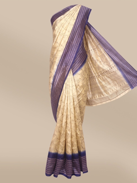 

The Chennai Silks Beige & Blue Floral Bhagalpuri Saree