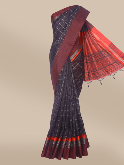 

The Chennai Silks Black & Brown Checked Fusion Saree