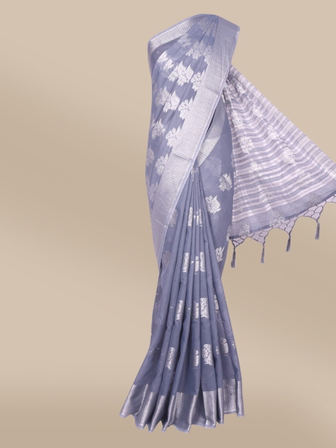 

The Chennai Silks Grey & Silver-Coloured Ethnic Motifs Zari Chanderi Saree