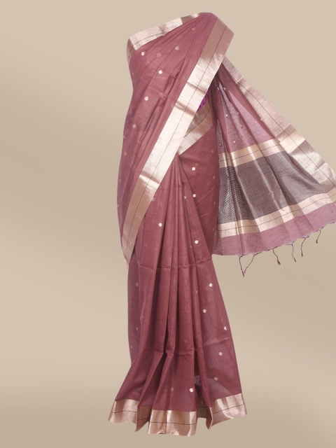 

The Chennai Silks Mauve & Silver-Toned Woven Design Zari Saree