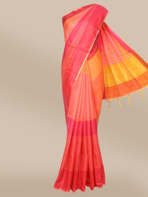 

The Chennai Silks Orange & Yellow Striped Saree