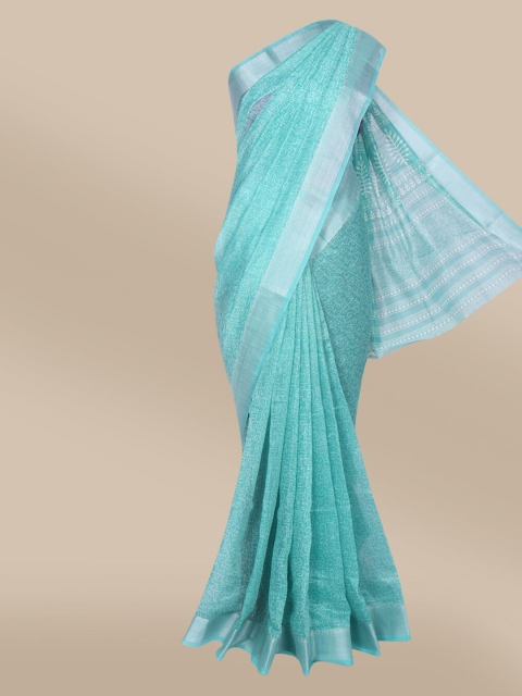 

The Chennai Silks Turquoise Blue & Silver-Toned Bhagalpuri Zari Saree