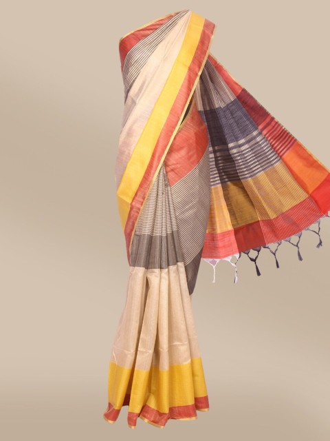 

The Chennai Silks Beige & Yellow Woven Design Saree
