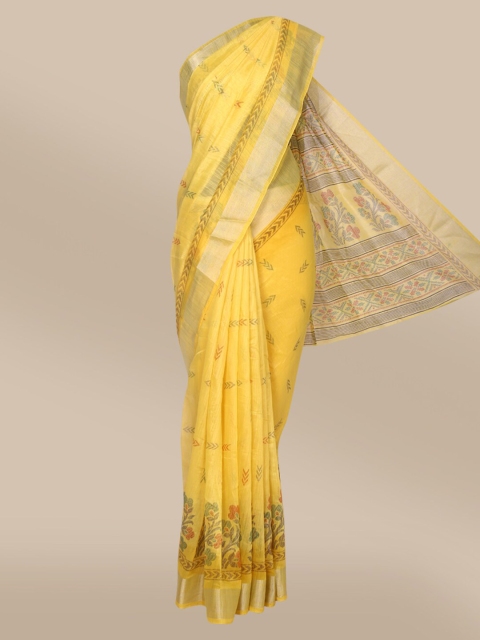 

The Chennai Silks Yellow & Green Ethnic Motifs Zari Bhagalpuri Saree