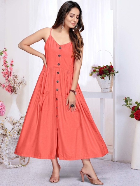 

Rizzly Women Peach Solid A-Line Maxi Dress