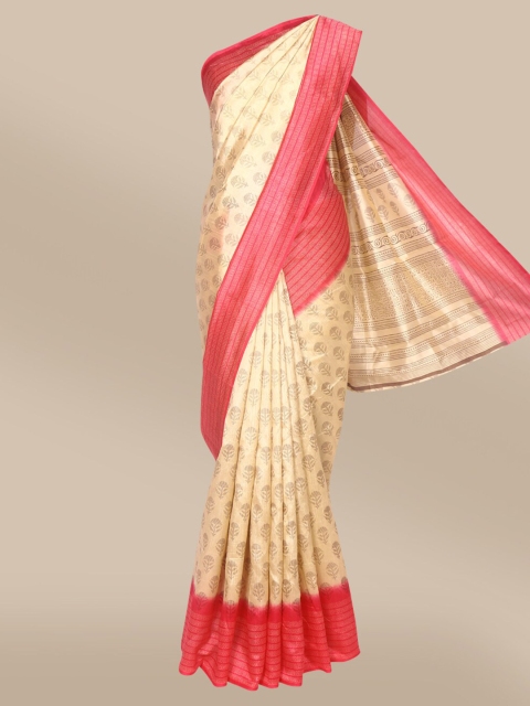 

The Chennai Silks Beige & Red Floral Bhagalpuri Saree