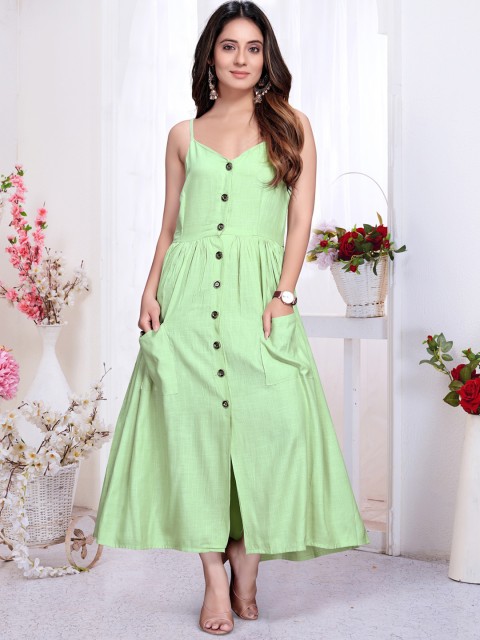 

Rizzly Women Lime Green Solid A-Line Maxi Dress