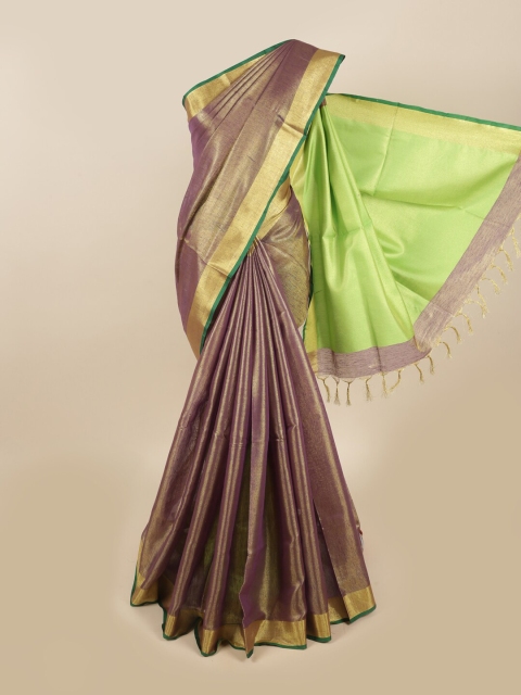 

Pothys Violet & Green Zari Linen Blend Saree