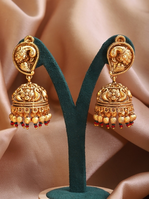 

Rubans 22 K Gold-Plated Dome Shaped Peacock Jhumka Earrings