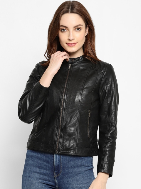 

WELBAWT Women Black Leather Lightweight e-Dry Technology Biker Jacket