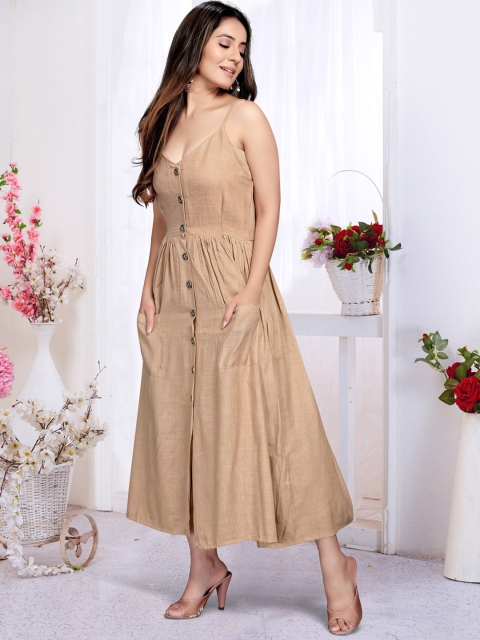 

Rizzly Women Camel Brown Solid A-Line Maxi Dress