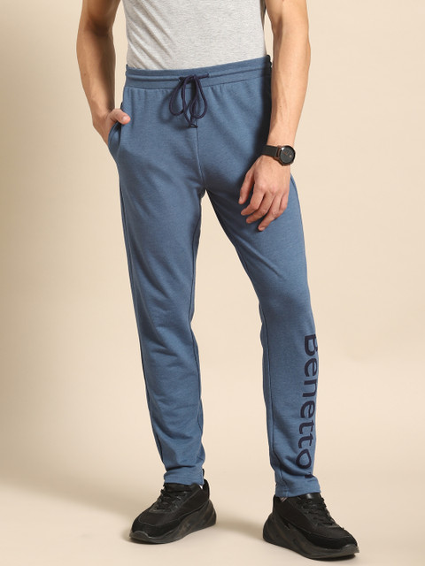 

United Colors of Benetton Men Blue Brand Logo Printed Track Pants