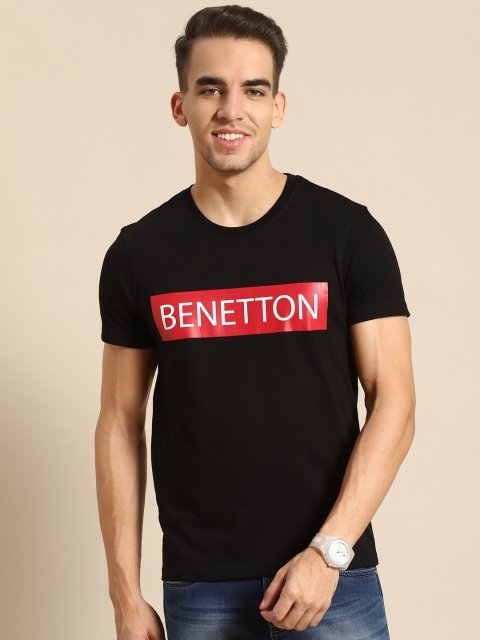 

United Colors of Benetton Men Black & Red Brand Logo Printed T-shirt
