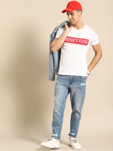 

United Colors of Benetton Men White & Red Brand Logo Printed T-shirt