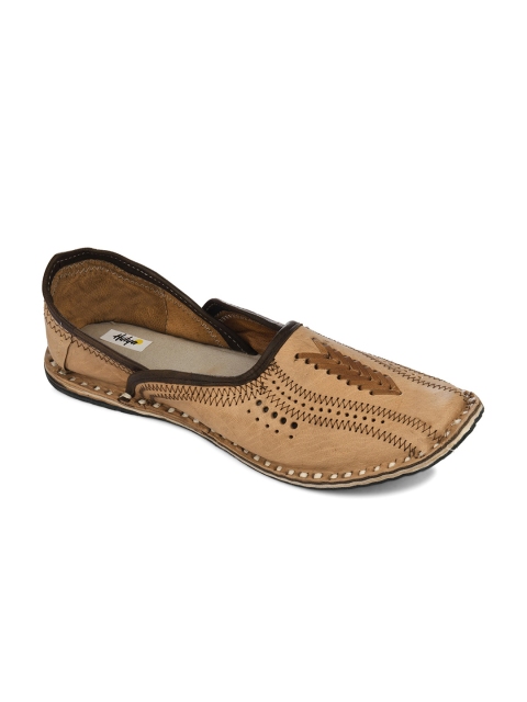 

Hulya Men Beige & Black Woven Design Mojaris With Laser Cuts