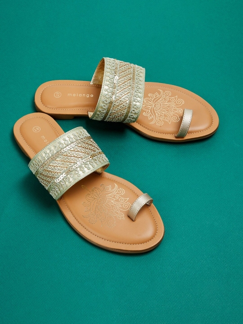 

Melange by Lifestyle Women Olive Green & Gold-Toned PU Comfort Sandals