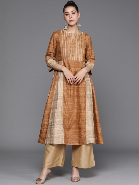 

Fabindia Women Mustard Yellow & Beige Striped Woven Design Kurta