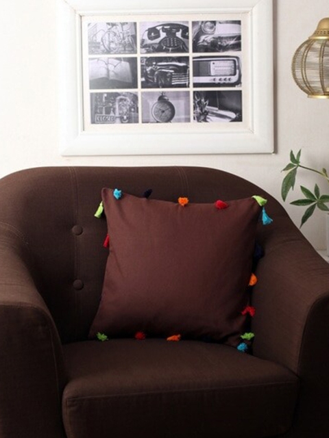 

Lushomes Brown Set of 3 Square Cushion Covers