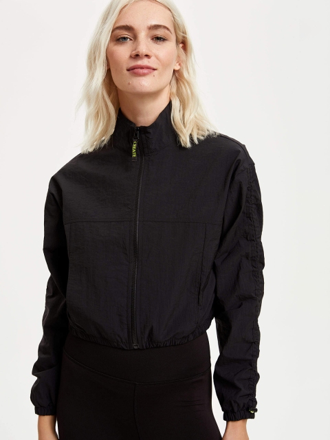 

DeFacto Women Black Solid Crop Sporty Jacket