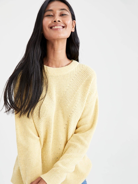 

DeFacto Women Yellow Ribbed Pullover