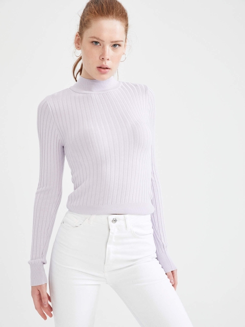 

DeFacto Women Lavender Slim Fit Ribbed Pullover