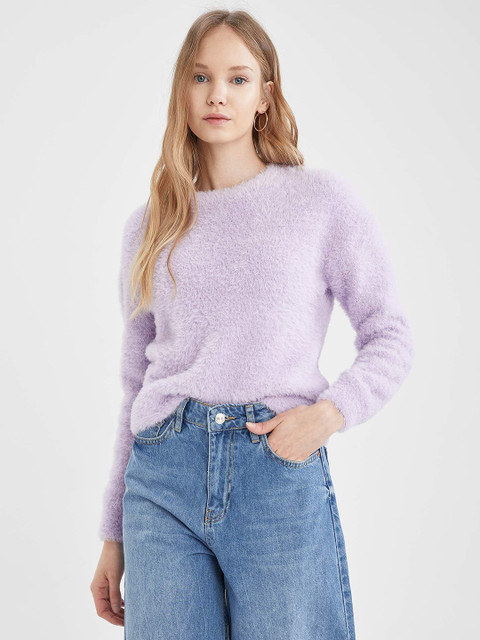 

DeFacto Women Lavender Speckled REGULAR FIT Tricot Pullover