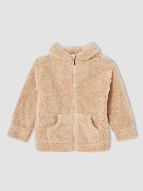 

DeFacto Girls Beige Front-Open with Fuzzy Detail
