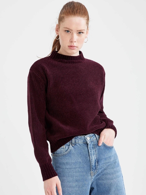 

DeFacto Women Maroon REGULAR FIT Tricot Pullover Sweater