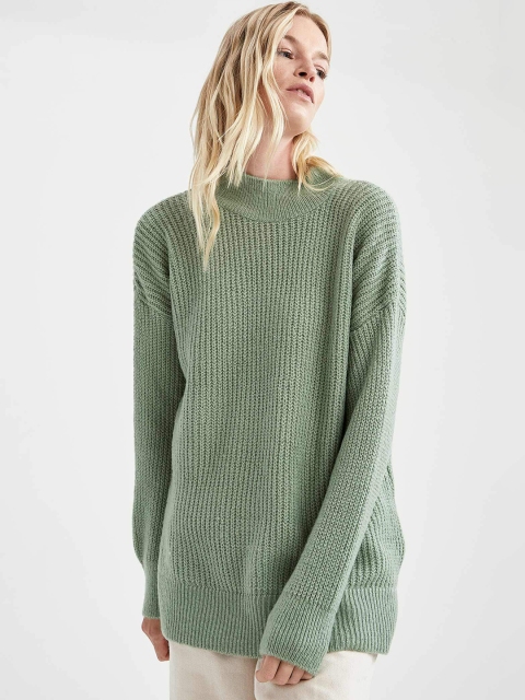 

DeFacto Women Sea Green Longline Pullover Sweater