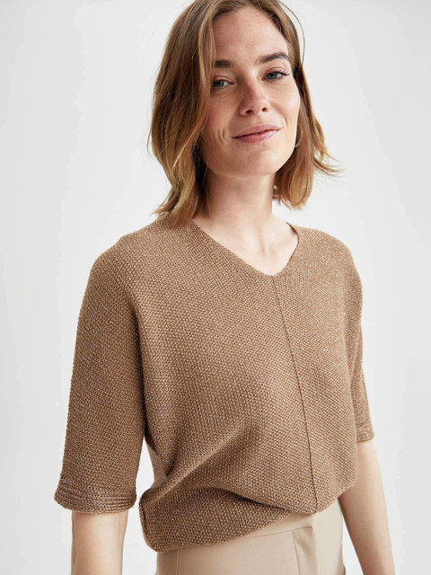 

DeFacto Women Beige Speckled Tricot Pullover