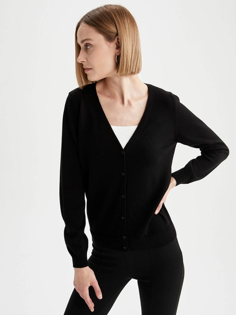 

DeFacto Women Black Acrylic Tricot Cardigan