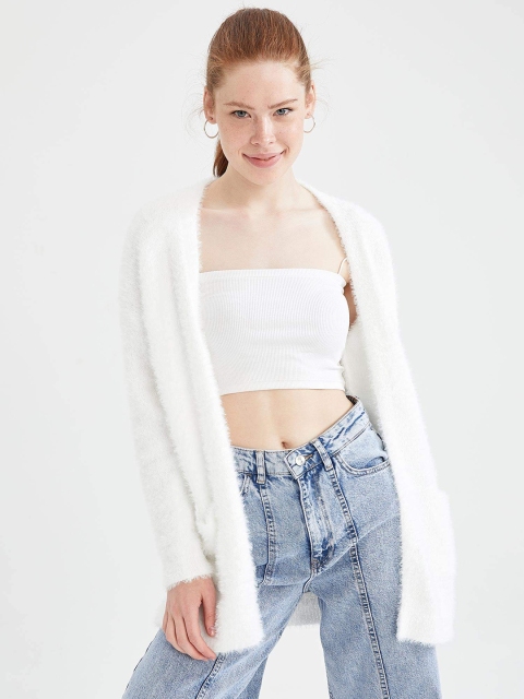 

DeFacto Women White Longline Fuzzy Front-Open