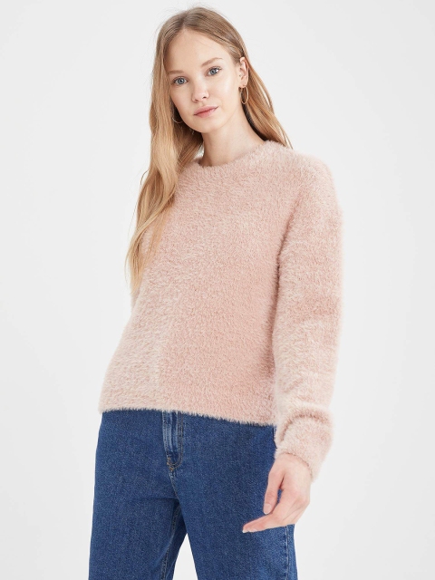 

DeFacto Women Rose Tricot Fuzzy Pullover