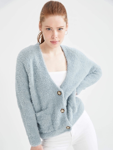 

DeFacto Women Blue Cardigan with Fuzzy Detail