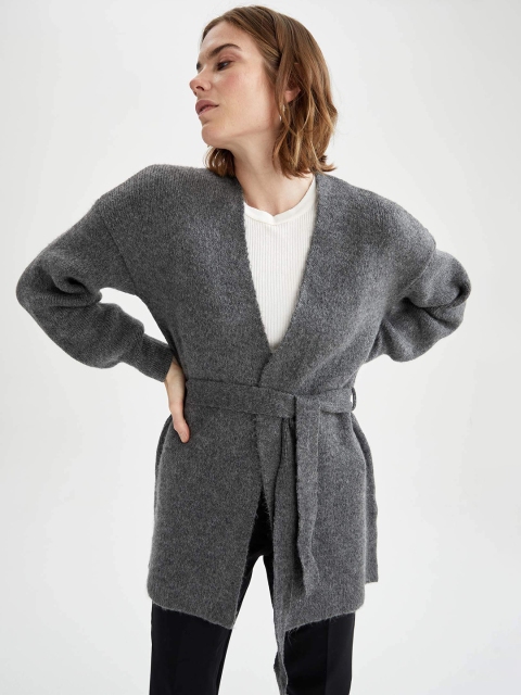 

DeFacto Women Charcoal Black Longline Cardigan