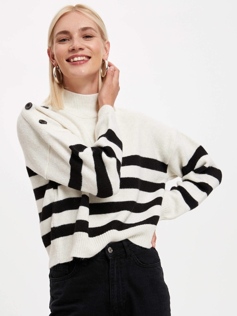 

DeFacto Women White & Black Striped Pullover