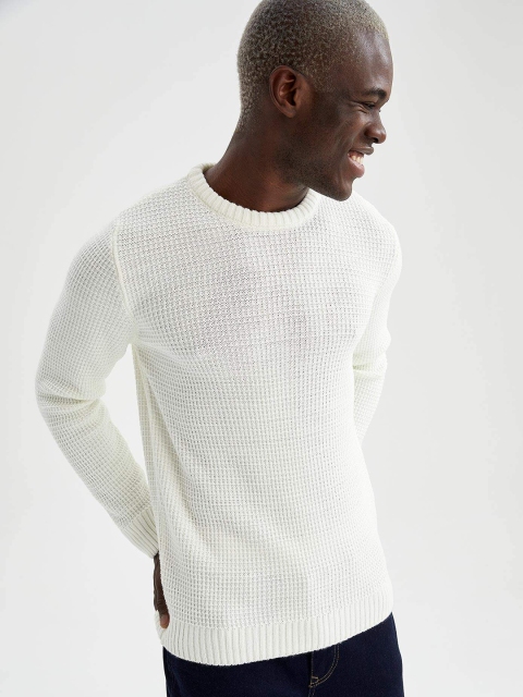 

DeFacto Men White Tricot Knitted Pullover