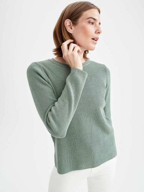 

DeFacto Women Green Ribbed Pullover