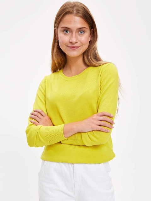 

DeFacto Women Lime Yellow Solid Pullover