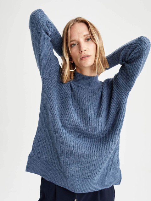 

DeFacto Women Blue Ribbed Pullover