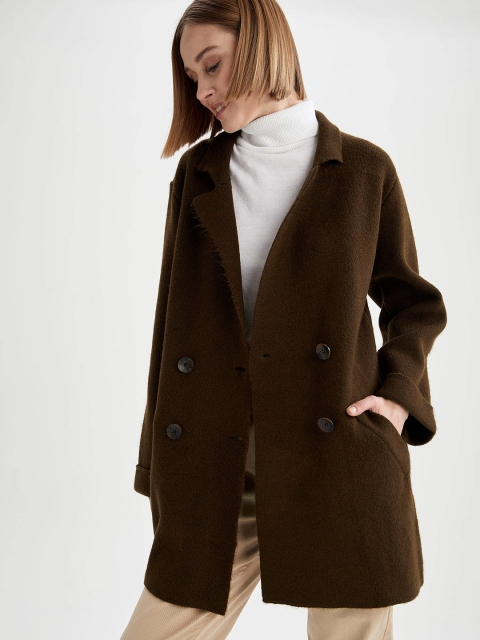 

DeFacto Women Coffee Brown Longline Coat Style Cardigan