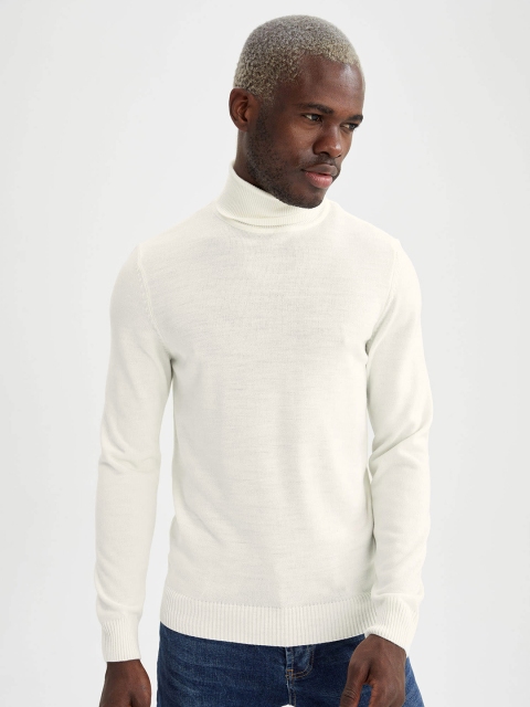 

DeFacto Men White Slim Fit Turtle Neck Pullover