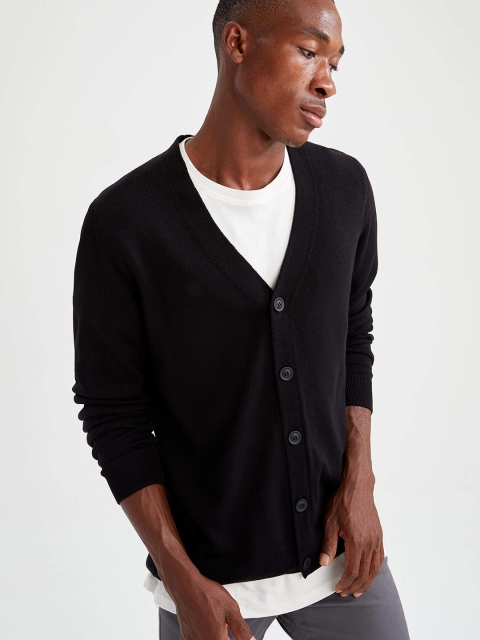 

DeFacto Men Black Basic SLIM FIT Tricot Acrylic Cardigan